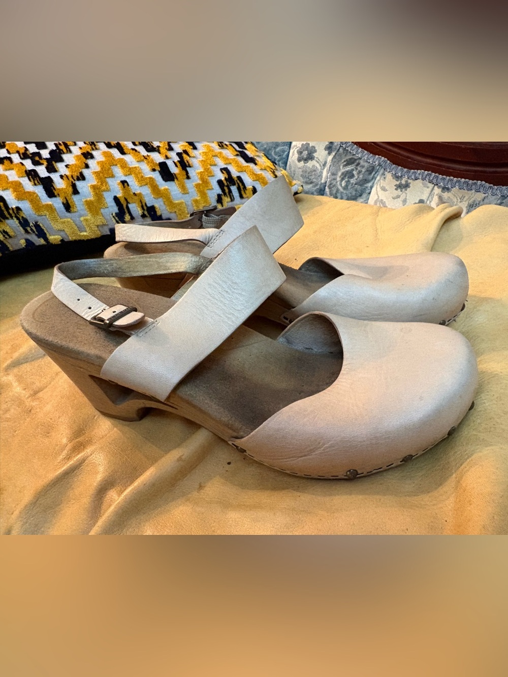 Dansko Cream Leather Slingback Clogs